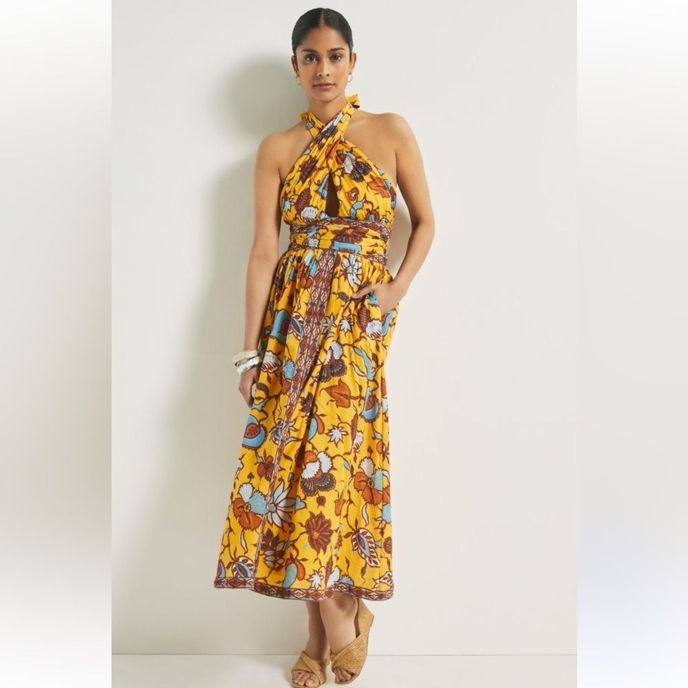 LOVE THE LABEL Ivy Floral Halter Maxi Dress in Samm Yellow Size S